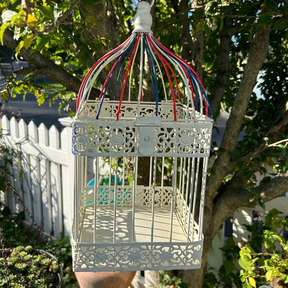Vintage Other - Vintage Square White Metal Bird Cage Decoration